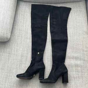 Prada Over the Knee Boots Womens Size 40 US 10 Black Suede Block Heel OTK
